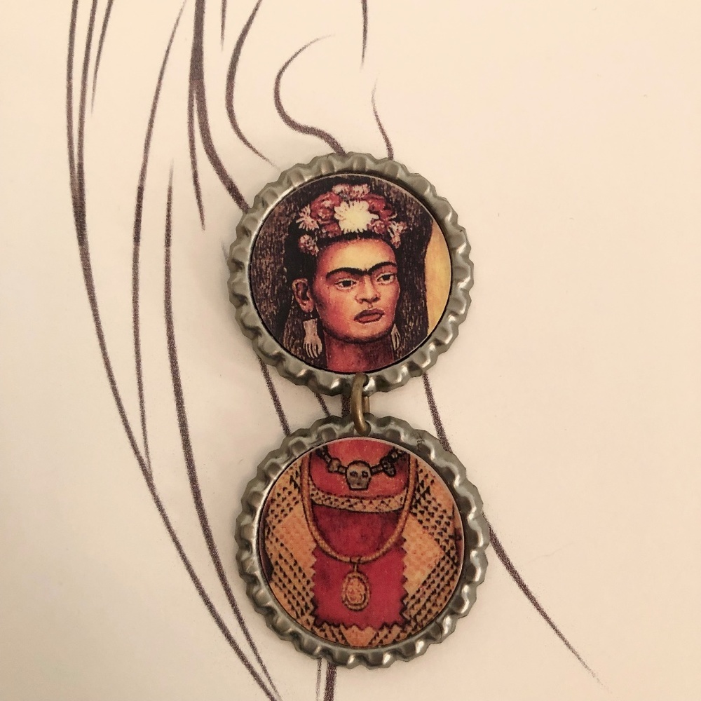 Frida Kahlo Earrings, One of a Kind Art